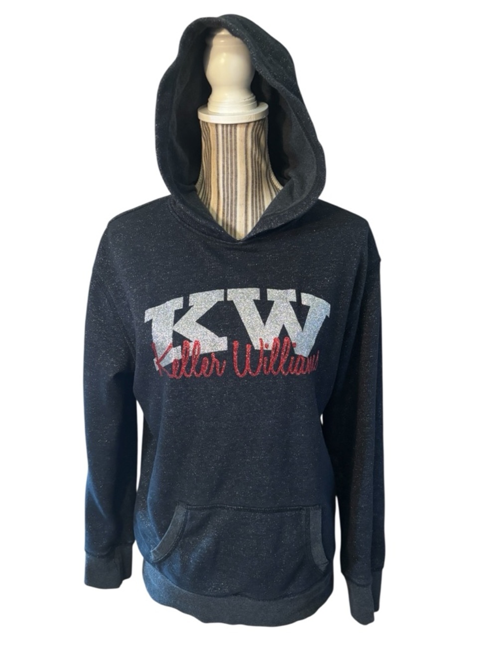 Keller Williams Hoodie Large Black Glitter Silver Red KW Logo by J. America - Picture 2 of 16